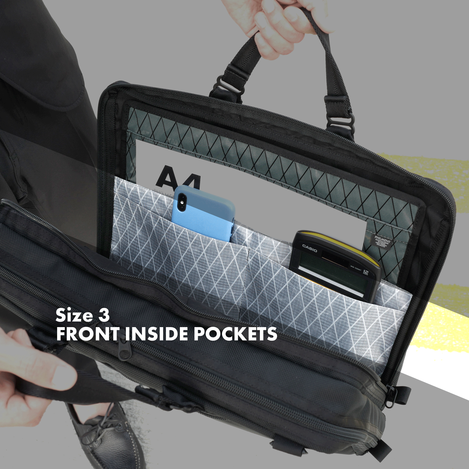 スリーブ用のインナーポケットを装備したビジネスバッグ