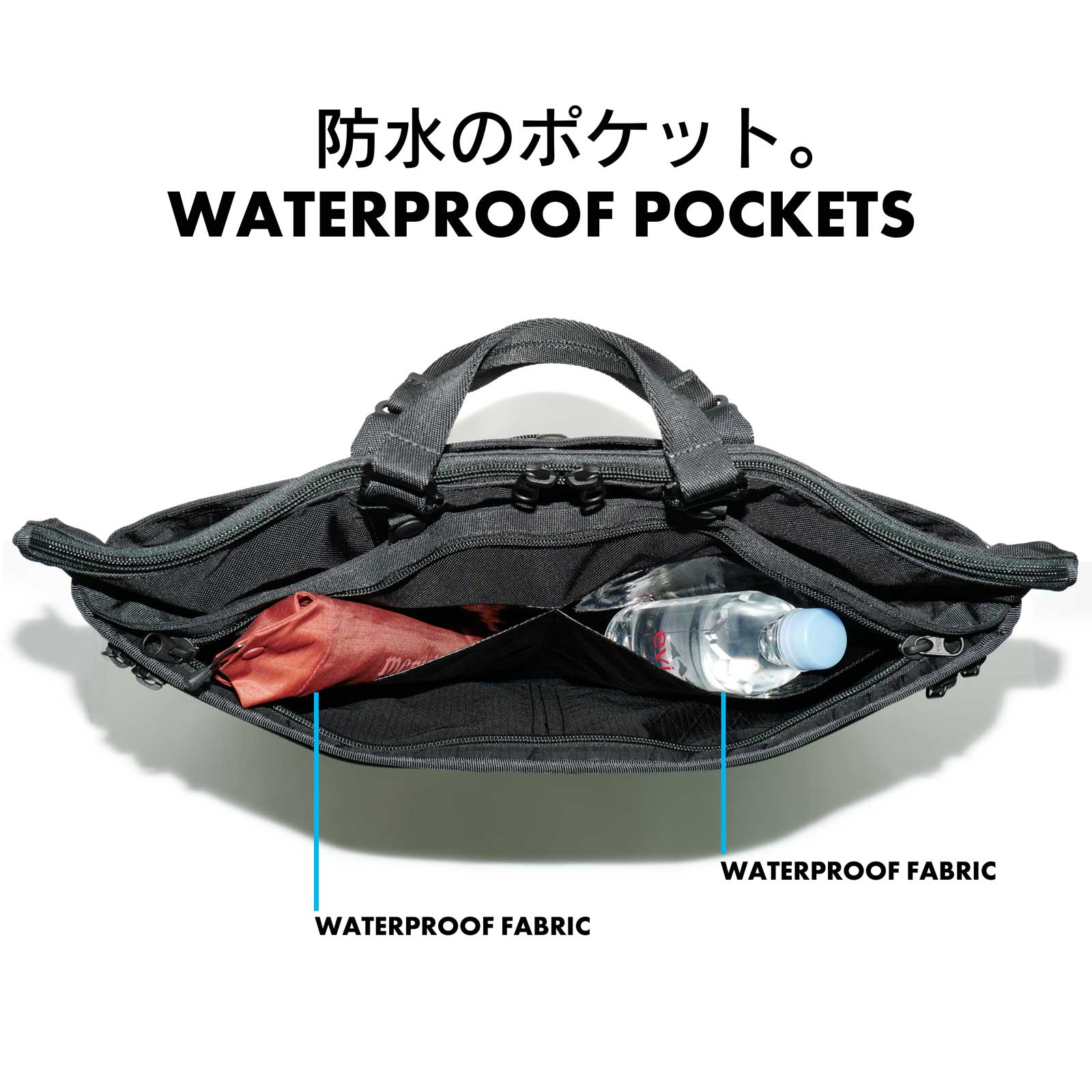 傘やペットボトルの収納に最適な防水ポケットを装備したB4ビジネスバッグ